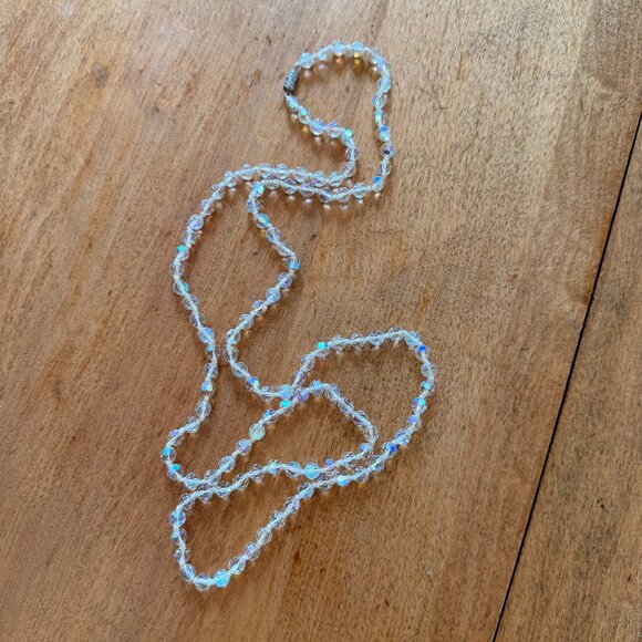 Vintage Rainbow Faceted Crystal Small Beads Hand-Strung Knotted Long Necklace - Picture 9 of 10